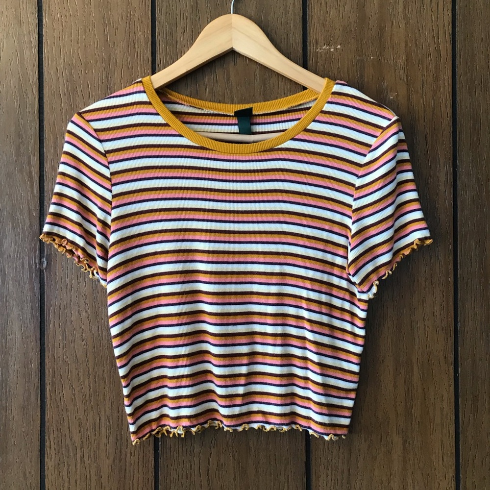 Wild Fable Orange Striped Crop Top L